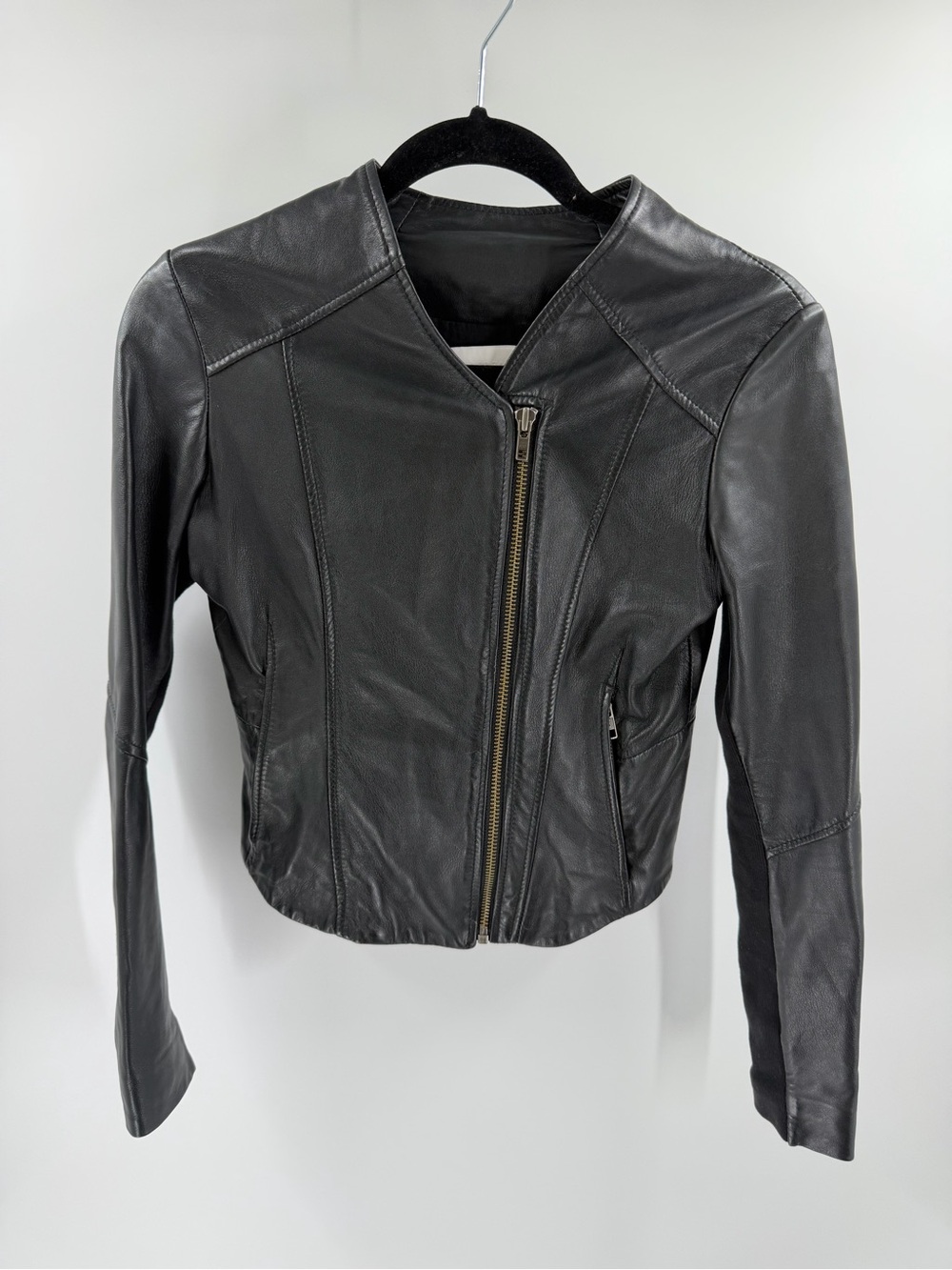 Walter Baker Black 100% Leather Asymmetrical Zip Women's Jacket XS Flawed